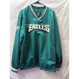 NFL Philadelphia Eagles V-Neck Windbreaker Pullover Jacket Green Mens Large